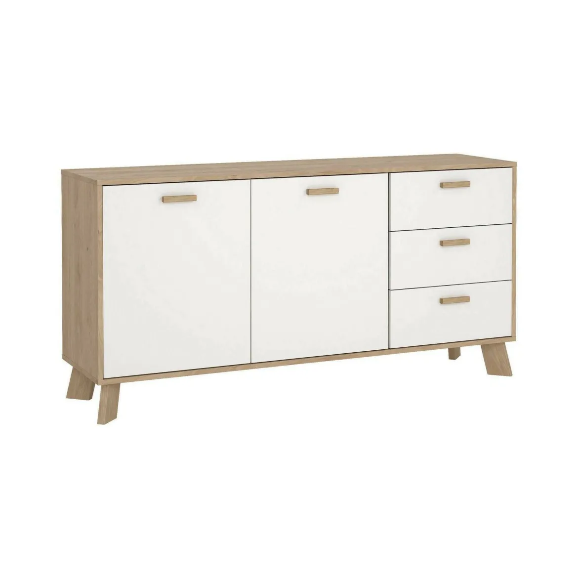 Credenza rovere e bianca 147x39x73h cm 2 ante e 3 cassetti - Pepito