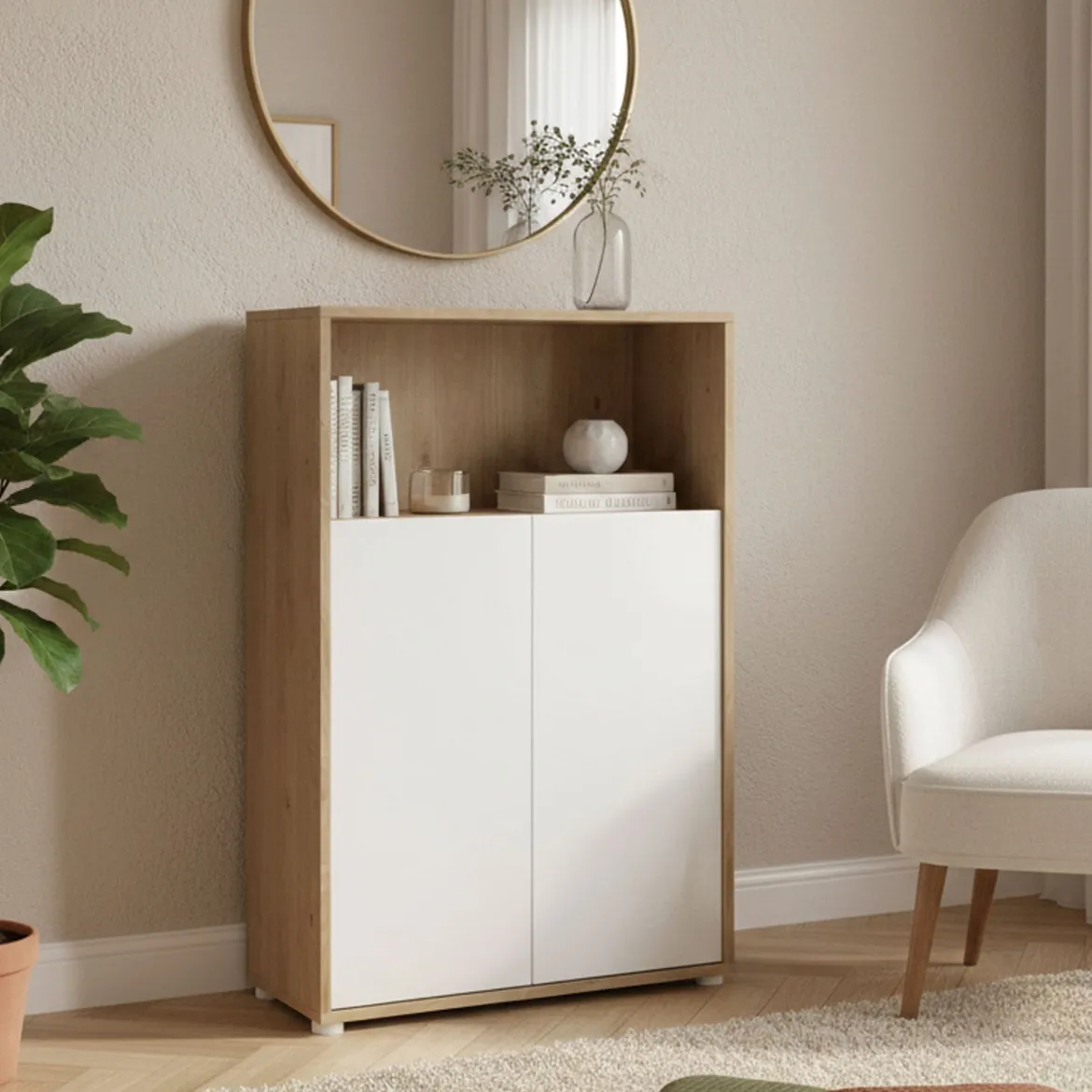 Credenza rovere e bianca 98x39x73h cm 2 ante e 1 cassetto - Tulo