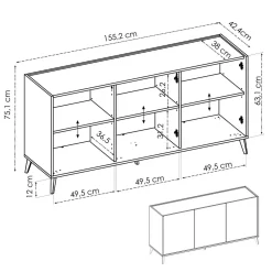 Credenza rovere nodi 155x43x75h cm 3 ante - Afrodite