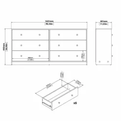 Credenza rovere 143x30x68h cm 6 cassetti - Rick