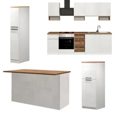 Cucina Bianco Lucido Marrone Rovere Modulabile 30 Ripiani, 3 Cassetti Made in Italy - Armend