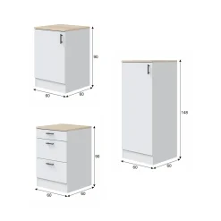 Cucina Bianco Marrone Rovere 3 Ripiani 3 Cassetti, Apertura Battente, Scorrevole - Zafrena