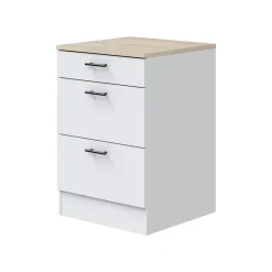 Cucina Bianco Marrone Rovere 3 Ripiani 3 Cassetti, Apertura Battente, Scorrevole - Zafrena