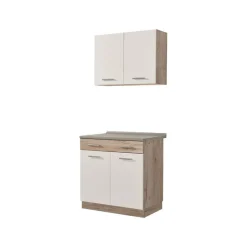 Cucina Bianco Marrone Rovere un Cassetto 4 Ripiani, 6 Ante - Lanzo