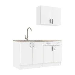Cucina Bianco Marrone Rovere un Cassetto Modulabile, 6 Ripiani - Telinea