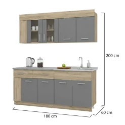 Cucina Nero Antracite Marrone Rovere un Cassetto 4 Ripiani, 8 Ante - Solarolo