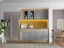 Cucina Nero Antracite Marrone Rovere un Cassetto 4 Ripiani, 8 Ante - Solarolo