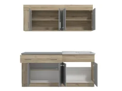 Cucina Nero Antracite Marrone Rovere un Cassetto 4 Ripiani, 8 Ante - Solarolo