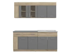 Cucina Nero Antracite Marrone Rovere un Cassetto 4 Ripiani, 8 Ante - Solarolo