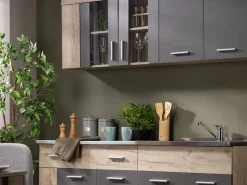 Cucina Nero Antracite Marrone Rovere un Cassetto 4 Ripiani, 8 Ante - Solarolo