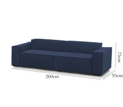 Divano con braccioli blu 260x95x90h cm - Azechiele