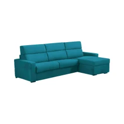 Divano Fisso con Penisola Azzurro Sfoderabile Reversibile 280x160 cm, Idrorepellente Multiposizione Made in Italy - Vigonovo