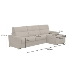 Divano Fisso con Penisola Beige Sfoderabile Reversibile 285x160 cm, Idrorepellente Multiposizione Made in Italy - Ceto