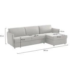 Divano Fisso con Penisola Grigio Chiaro Sfoderabile Idrorepellente Multiposizione 280x160 cm, Lavabile Made in Italy - Vigonovo