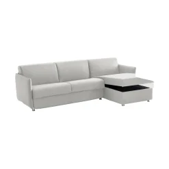 Divano Fisso con Penisola Grigio Chiaro Sfoderabile Idrorepellente Multiposizione 280x160 cm, Lavabile Made in Italy - Vigonovo