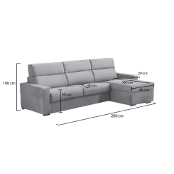 Divano Fisso con Penisola Grigio Sfoderabile Reversibile 285x160 cm, Idrorepellente Multiposizione Made in Italy - Ceto