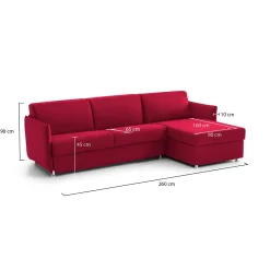 Divano Fisso con Penisola Rosso Sfoderabile Reversibile 260x160 cm, Idrorepellente Multiposizione Made in Italy - Posina