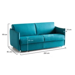 Divano Fisso 3 Posti Azzurro Sfoderabile Lavabile 200x95 cm, Braccioli Made in Italy - Severo