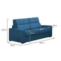 Divano Fisso 2 Posti blu Sfoderabile Idrorepellente 180x95x100h cm, Lavabile Made in Italy - Vialfre