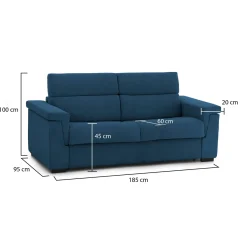 Divano Fisso 2 Posti blu Sfoderabile Idrorepellente 185x95x100h cm, Lavabile Made in Italy - Lapio