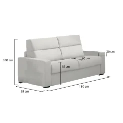 Divano Fisso 2 Posti Grigio Chiaro Sfoderabile Idrorepellente 180x95x90h cm, Lavabile Made in Italy - Varedo