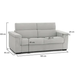 Divano Fisso 2 Posti Grigio Chiaro Sfoderabile Idrorepellente 185x95x100h cm, Lavabile Made in Italy - Pisogne