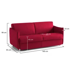 Divano Fisso 2 Posti Rosso Sfoderabile Idrorepellente 160x95x90h cm, Lavabile Made in Italy - Monleale