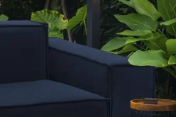 Divano in legno e ferro rivestito in tessuto blu 220x95x70h cm - Lepidolite