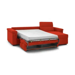 Divano Letto con Penisola Arancione Sfoderabile Contenitore 285x160 cm, Idrorepellente Trasformabile in Letto Made in Italy - Priverno
