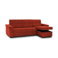 Divano Letto con Penisola Arancione Sfoderabile Contenitore 285x160 cm, Idrorepellente Trasformabile in Letto Made in Italy - Priverno