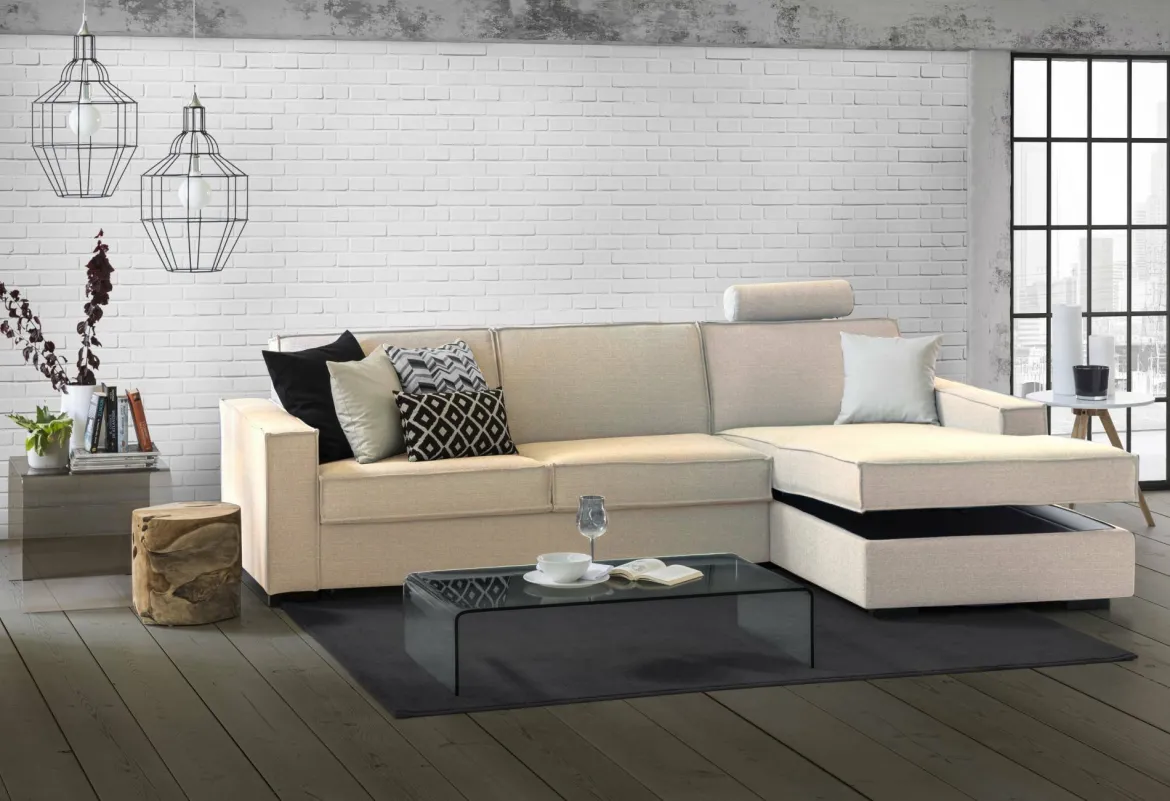 Divano letto con penisola beige 260x95cm - Afar