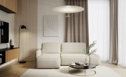 Divano Letto con Penisola Bianco Crema Contenitore Reclinabile 229x148 cm, Cuscini Sfoderabili - Rezzo