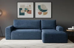 Divano Letto con Penisola blu Contenitore Reversibile 245x185 cm, Reclinabile - Ranco