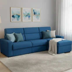 Divano Letto con Penisola blu Sfoderabile Contenitore 285x160 cm, Idrorepellente Multiposizione Made in Italy - Ganzaria