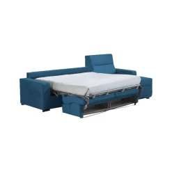 Divano Letto con Penisola blu Sfoderabile Contenitore 285x160 cm, Idrorepellente Multiposizione Made in Italy - Ganzaria