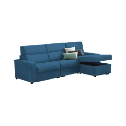 Divano Letto con Penisola blu Sfoderabile Contenitore 285x160 cm, Idrorepellente Multiposizione Made in Italy - Ganzaria