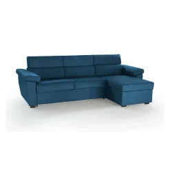 Divano Letto con Penisola blu Sfoderabile Contenitore 285x160 cm, Idrorepellente Trasformabile in Letto Made in Italy - Priverno