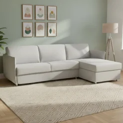 Divano Letto con Penisola Grigio Chiaro Sfoderabile Contenitore 260x160 cm, Idrorepellente Multiposizione Trasformabile in Letto Made in Italy