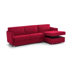 Divano Letto con Penisola Rosso Sfoderabile Contenitore 280x160 cm, Idrorepellente Multiposizione Trasformabile in Letto Made in Italy - Celleno