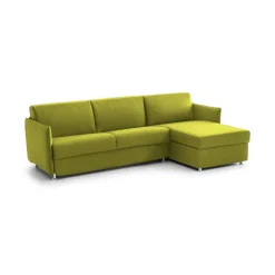 Divano Letto con Penisola Verde Sfoderabile Contenitore 260x160 cm, Idrorepellente Multiposizione Trasformabile in Letto Made in Italy - Sumirago
