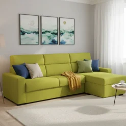 Divano Letto con Penisola Verde Sfoderabile Contenitore 280x160 cm, Idrorepellente Multiposizione Trasformabile in Letto Made in Italy - Celleno