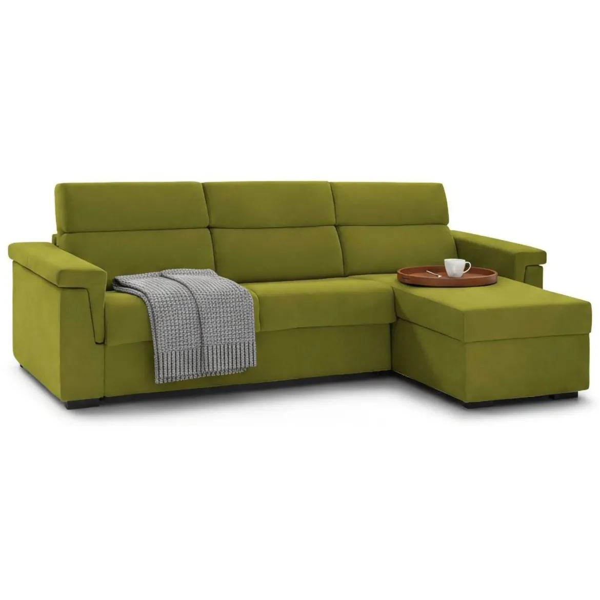 Divano Letto con Penisola Verde Sfoderabile Contenitore 285x160 cm, Idrorepellente Multiposizione Trasformabile in Letto Made in Italy - Priverno