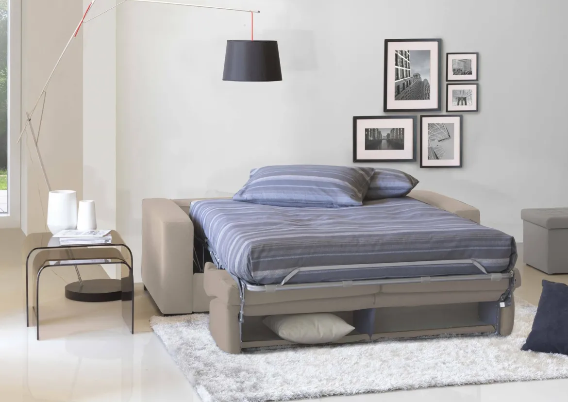 Divano letto con porta cuscini tortora 180x95cm - Asimi