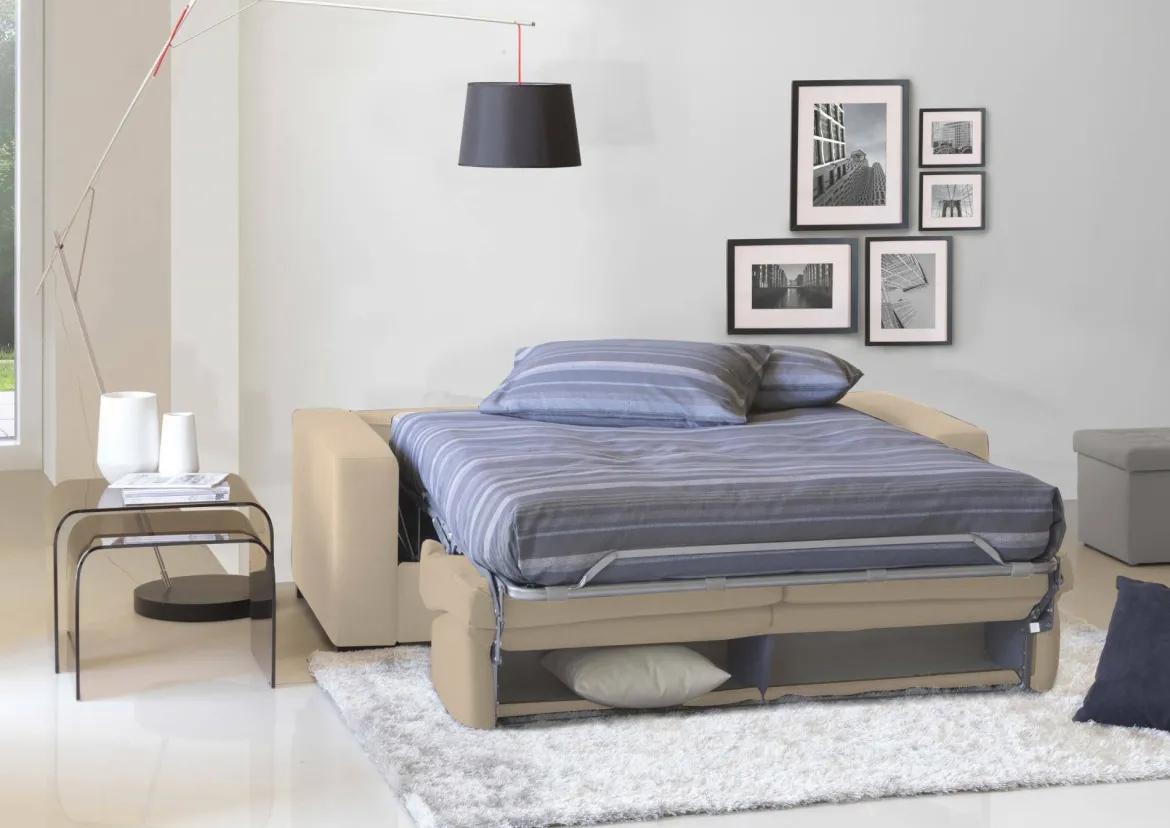 Divano letto imbottito in tessuto beige 200x95cm - Zinnia