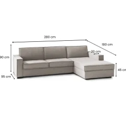 Divano letto in legno massello tortora 280x95cm - Achico