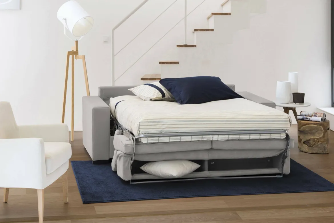 Divano letto in tessuto grigio 220x95cm - Action