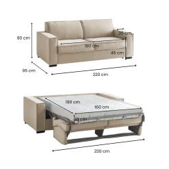 Divano letto matrimoniale beige e grigio 230x96cm - Arix