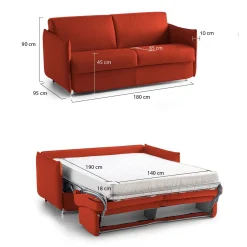 Divano Letto 2 Posti Arancione Sfoderabile Contenitore 180x95 cm, di Apertura a Ribalta Made in Italy - Trissino
