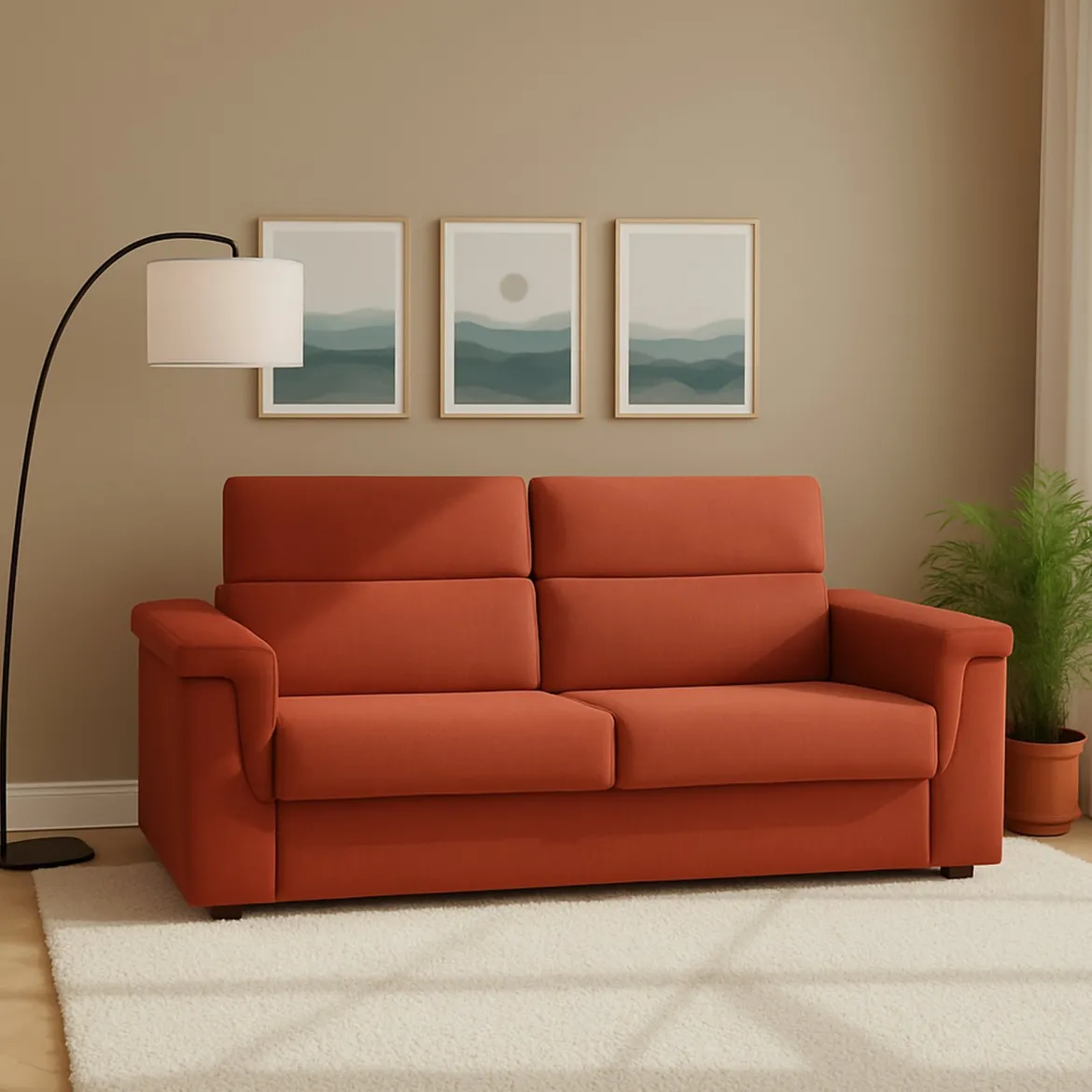 Divano Letto 2 Posti Arancione Sfoderabile Contenitore 185x95 cm, di Apertura a Ribalta Made in Italy - Salorno