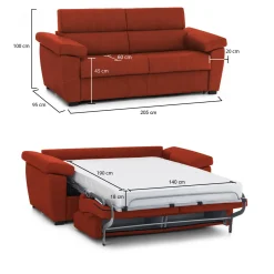 Divano Letto 2 Posti Arancione Sfoderabile Contenitore 205x95 cm, di Apertura a Ribalta Made in Italy - Contrada